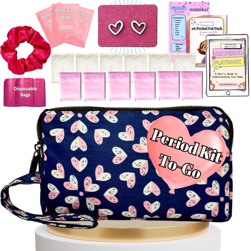Mark and Lolas First Period Pal Pack toGo Kit 24 pcs First Period Kit for Tweens Teen Period Kit Discrete Period Bag Pads Panty Liners Period Kits for Tweens 1012 Hearts